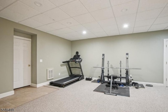 15 Wolfe Run Ct, Washington Twp, NJ 07853 - workout area with carpet flooring, baseboards, recessed lighting, and a paneled ceiling