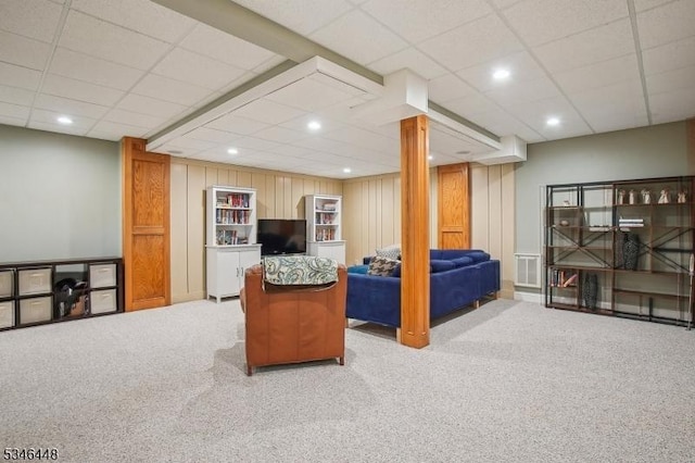 15 Wolfe Run Ct, Washington Twp, NJ 07853 - carpeted living area featuring a drop ceiling and recessed lighting