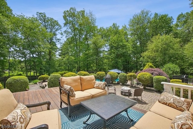 15 Wolfe Run Ct, Washington Twp, NJ 07853 - view of patio with outdoor lounge area and view of scattered trees