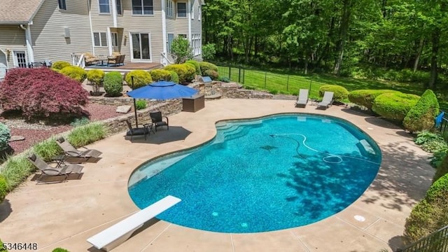 15 Wolfe Run Ct, Washington Twp, NJ 07853 - swimming pool with a diving board and a patio area