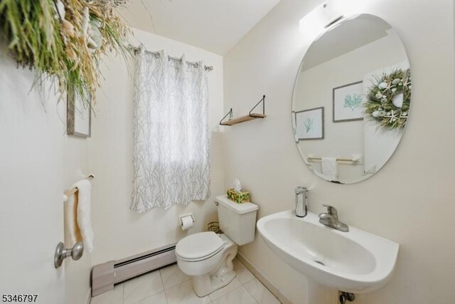100 Toner Rd, Boonton Town, NJ 07005 - half bathroom featuring baseboard heating, toilet, tile patterned flooring, and a sink