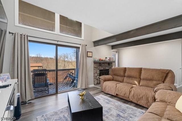 4 Village Way Unit 3, Vernon Twp, NJ 07462 - living room featuring baseboards, a fireplace, and wood finished floors