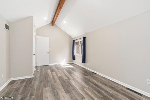 4 Village Way Unit 3, Vernon Twp, NJ 07462 - spare room with baseboards, visible vents, wood finished floors, and lofted ceiling with beams