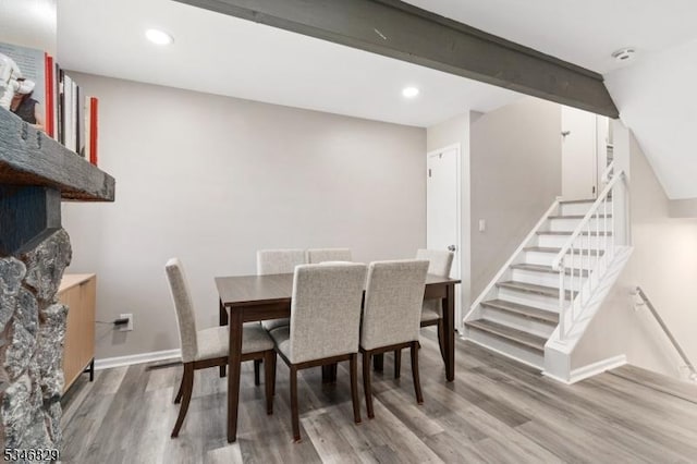 4 Village Way Unit 3, Vernon Twp, NJ 07462 - dining room with baseboards, wood finished floors, recessed lighting, and beamed ceiling