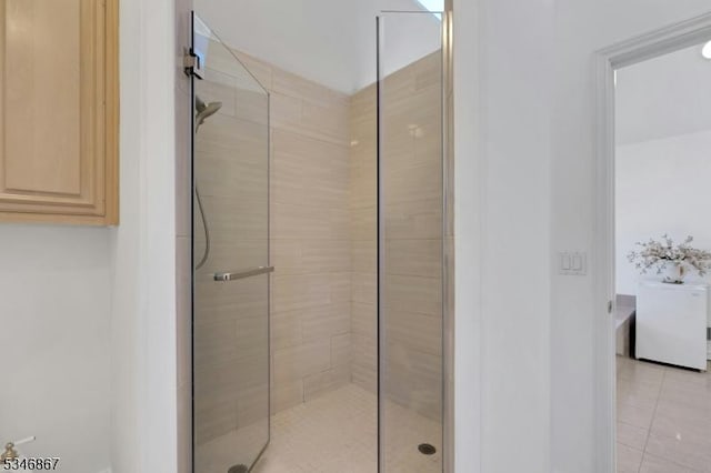 bathroom with a sauna and a stall shower