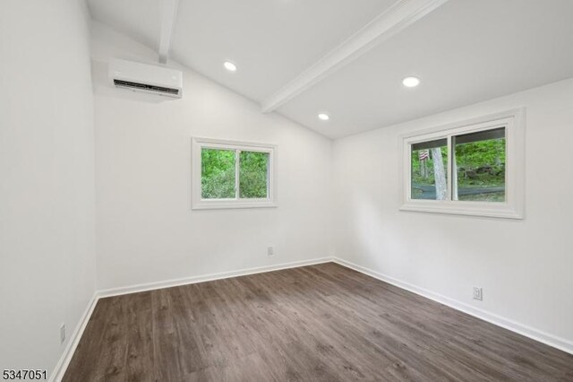 159 Musconetcong River Rd, Lebanon Twp, NJ 07882 - empty room featuring a wall mounted AC, dark wood-style floors, baseboards, and recessed lighting