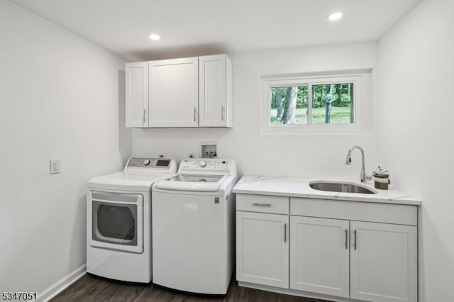 159 Musconetcong River Rd, Lebanon Twp, NJ 07882 - washroom with independent washer and dryer, cabinet space, dark wood finished floors, recessed lighting, and baseboards