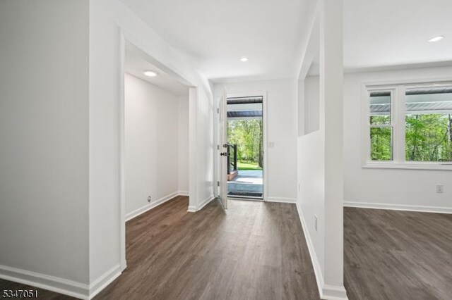 159 Musconetcong River Rd, Lebanon Twp, NJ 07882 - entrance foyer with dark wood-style flooring, baseboards, and recessed lighting