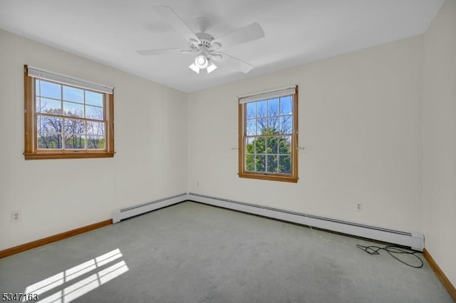 unfurnished room featuring carpet flooring, baseboards, and a healthy amount of sunlight