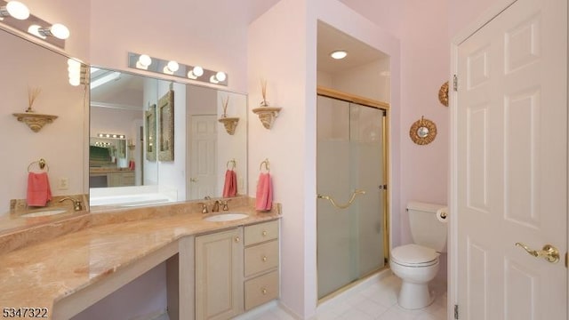 19 Trails End Ct, Westfield Town, NJ 07090 - full bathroom featuring a shower stall, toilet, vanity, and tile patterned floors