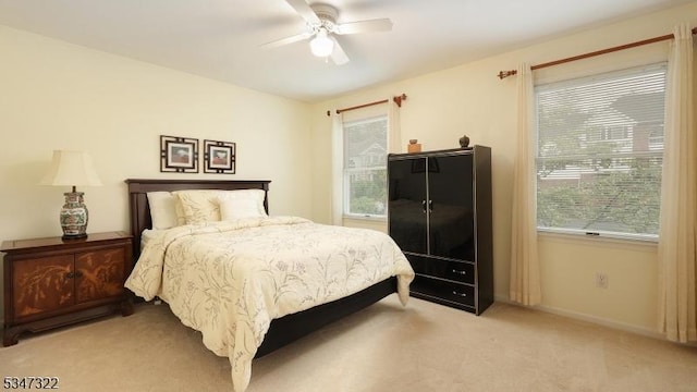19 Trails End Ct, Westfield Town, NJ 07090 - bedroom with light colored carpet, baseboards, and ceiling fan