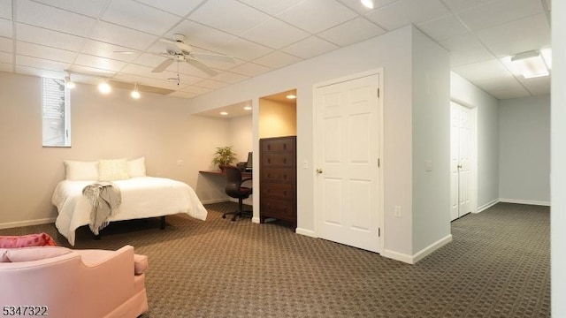 19 Trails End Ct, Westfield Town, NJ 07090 - carpeted bedroom with baseboards, ceiling fan, and a paneled ceiling