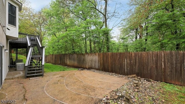 19 Trails End Ct, Westfield Town, NJ 07090 - view of patio / terrace featuring stairway, a fenced backyard, and a deck