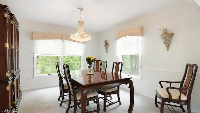 19 Trails End Ct, Westfield Town, NJ 07090 - dining space with a chandelier, light carpet, and baseboards