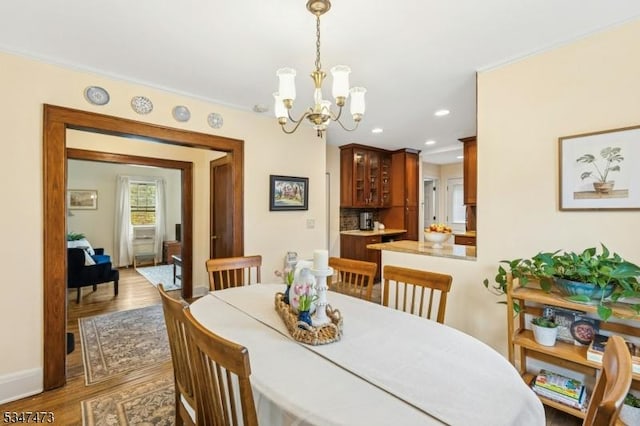 577-9 Greenbrook Rd, North Plainfield Boro, NJ 07063 - dining space featuring a chandelier, wood finished floors, recessed lighting, and baseboards
