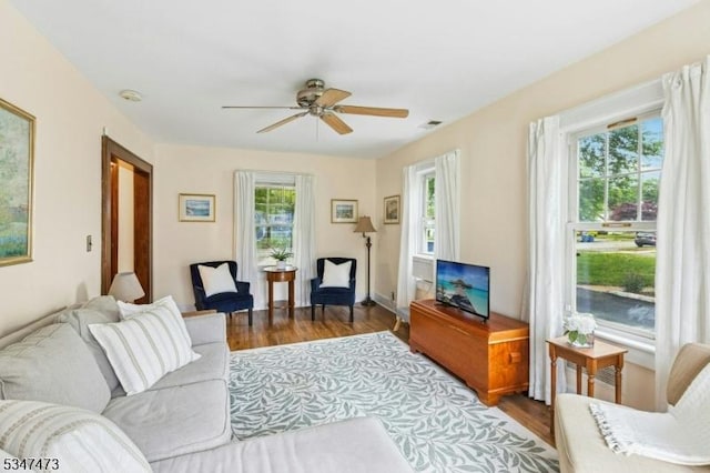 577-9 Greenbrook Rd, North Plainfield Boro, NJ 07063 - living room featuring wood finished floors, ceiling fan, and healthy amount of natural light