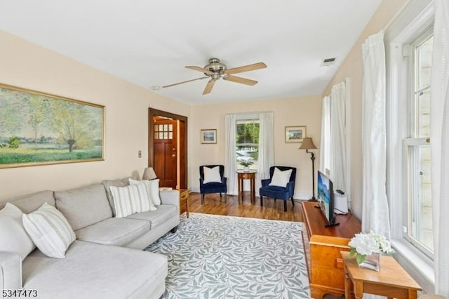 577-9 Greenbrook Rd, North Plainfield Boro, NJ 07063 - living area featuring wood finished floors and ceiling fan