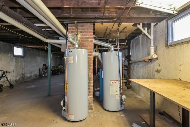 basement featuring gas water heater and healthy amount of natural light