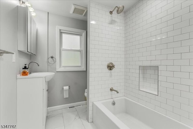 7 Mondamin Rd, Vernon Twp, NJ 07422 - bathroom featuring marble finish floors, vanity, and  shower combination