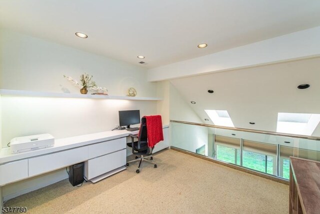 204 Barringer Ct, West Orange Twp, NJ 07052 - home office with light carpet, a skylight, and recessed lighting
