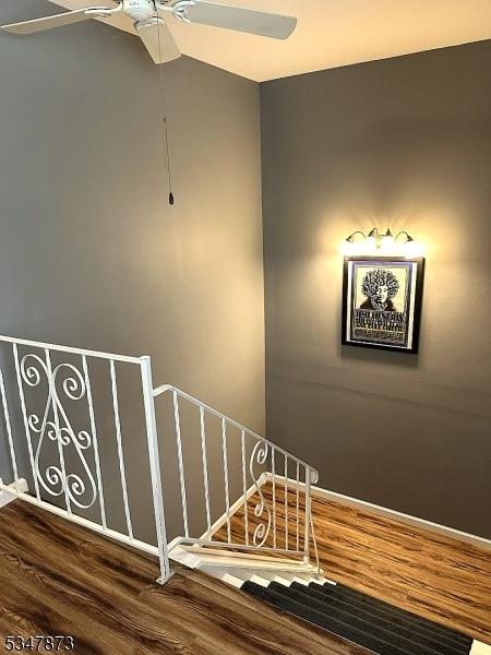 913 Renate Dr Unit 2, Hillsborough Twp, NJ 08844 - staircase featuring wood finished floors and ceiling fan