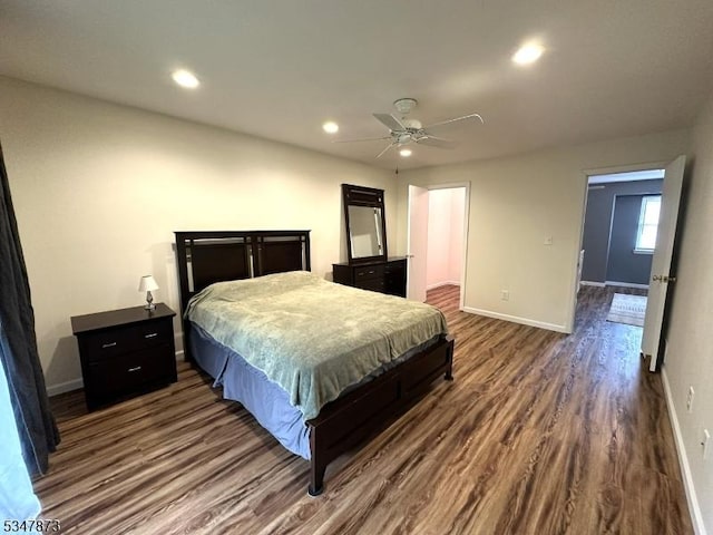 913 Renate Dr Unit 2, Hillsborough Twp, NJ 08844 - bedroom with dark wood-type flooring, baseboards, recessed lighting, and ceiling fan