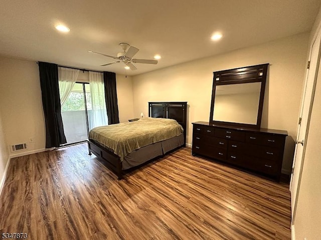 913 Renate Dr Unit 2, Hillsborough Twp, NJ 08844 - bedroom featuring dark wood-type flooring, access to exterior, baseboards, recessed lighting, and a ceiling fan