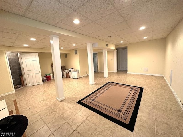 913 Renate Dr Unit 2, Hillsborough Twp, NJ 08844 - finished below grade area with a drop ceiling, baseboards, recessed lighting, and tile patterned floors