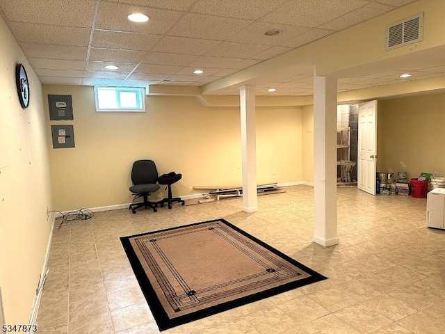 913 Renate Dr Unit 2, Hillsborough Twp, NJ 08844 - below grade area with a paneled ceiling, recessed lighting, tile patterned flooring, and electric panel