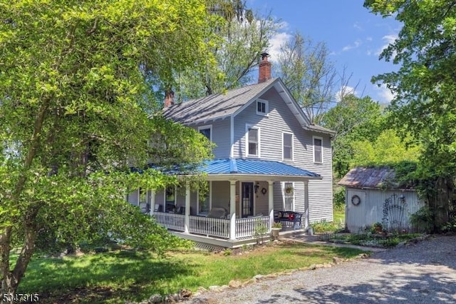 28 Academy St, Califon Boro, NJ 07830 - country-style home featuring covered porch and a chimney
