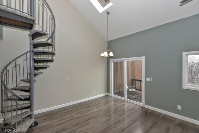 3 Davos Dr Unit 6, Vernon Twp, NJ 07462 - interior space featuring a skylight, wood finished floors, high vaulted ceiling, and baseboards