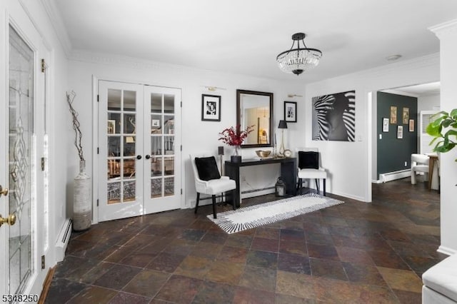 16 James Rd, Randolph Twp, NJ 07869 - sitting room with french doors, stone finish flooring, and baseboard heating