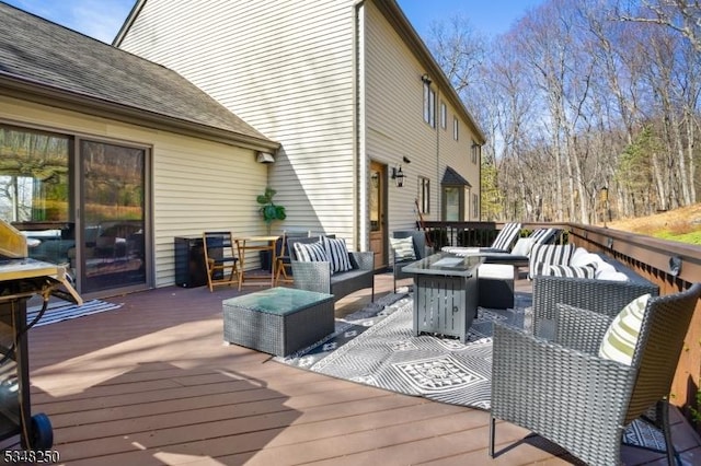 16 James Rd, Randolph Twp, NJ 07869 - wooden terrace with an outdoor living space with a fire pit