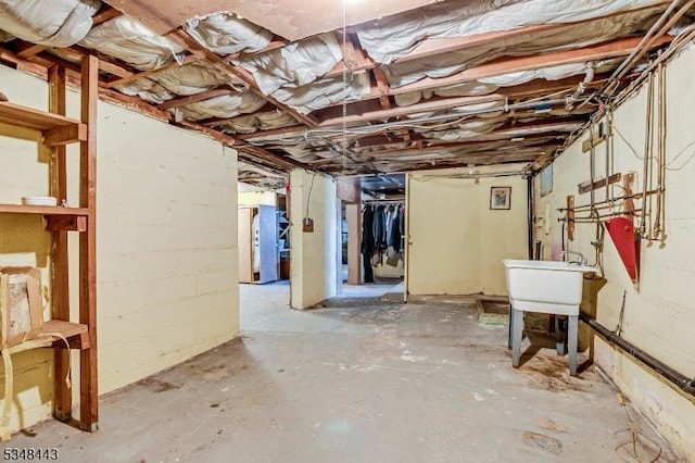 unfinished basement with a sink