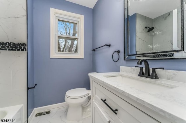 63 S Lincoln Ave, Washington Boro, NJ 07882 - full bath featuring vanity, baseboards, toilet, a marble finish shower, and marble finish floor