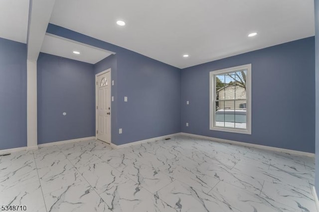 63 S Lincoln Ave, Washington Boro, NJ 07882 - unfurnished room with marble finish floor, baseboards, and recessed lighting