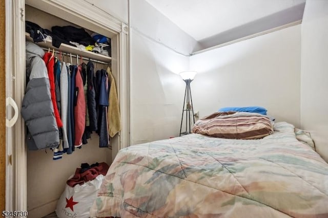 bedroom featuring a closet and vaulted ceiling
