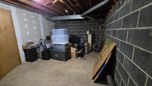 unfinished basement featuring concrete block wall