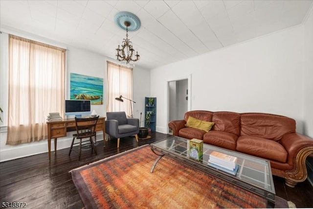 97 N Main St, Lambertville City, NJ 08530 - living area featuring wood finished floors, an inviting chandelier, and baseboards