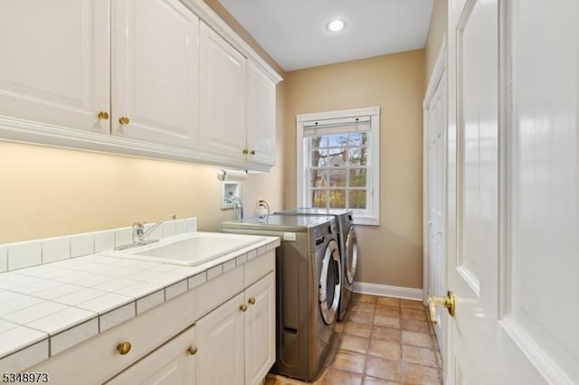 2 Queens Ct, Mendham Twp, NJ 07960 - washroom with washer and dryer, cabinet space, and recessed lighting