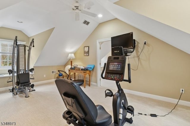 2 Queens Ct, Mendham Twp, NJ 07960 - exercise room featuring lofted ceiling, carpet flooring, a ceiling fan, and recessed lighting