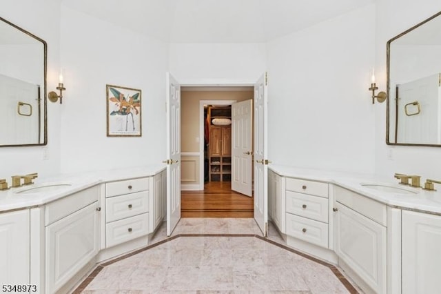 2 Queens Ct, Mendham Twp, NJ 07960 - full bathroom featuring inlaid floor details and two vanities