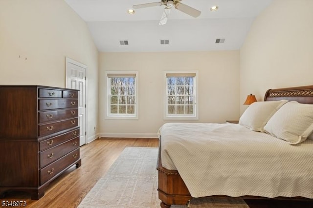 2 Queens Ct, Mendham Twp, NJ 07960 - bedroom with light wood-style flooring, lofted ceiling, ceiling fan, and recessed lighting