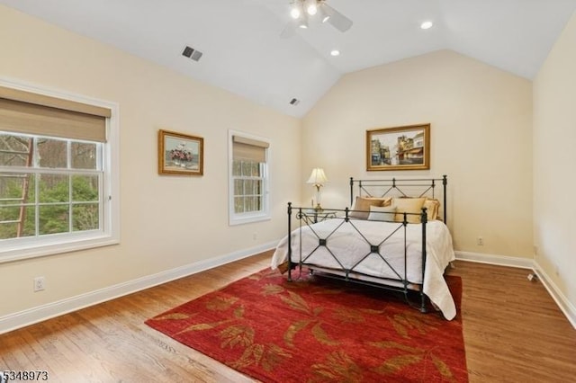 2 Queens Ct, Mendham Twp, NJ 07960 - bedroom featuring wood finished floors, lofted ceiling, recessed lighting, and a ceiling fan