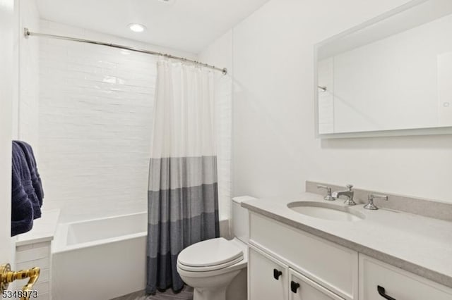 2 Queens Ct, Mendham Twp, NJ 07960 - bathroom featuring vanity, shower / bathtub combination with curtain, and recessed lighting