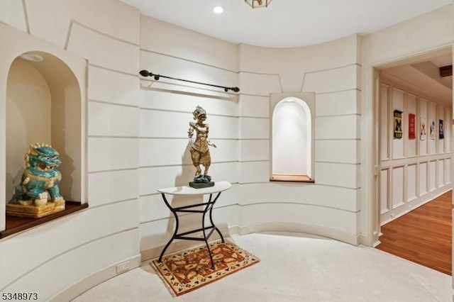 2 Queens Ct, Mendham Twp, NJ 07960 - corridor with wood finished floors and recessed lighting