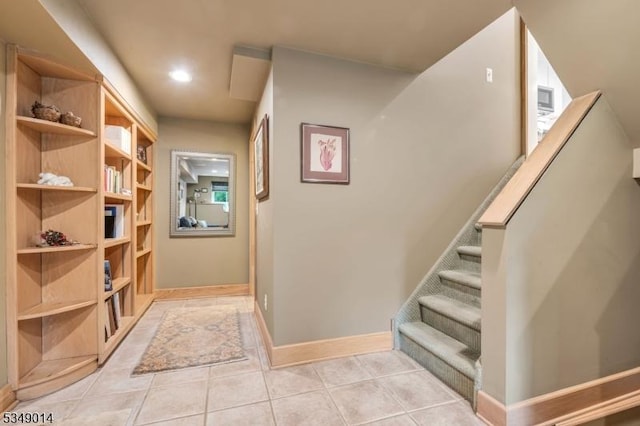 84 Burnham Pkwy, Morris Twp, NJ 07960 - corridor with stairway and light tile patterned floors