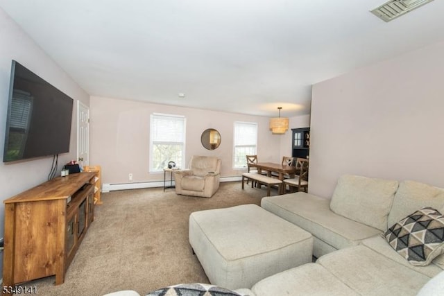 107 S Maple, Park Ridge Boro, NJ 07656 - carpeted living area with a baseboard radiator, baseboards, and visible vents