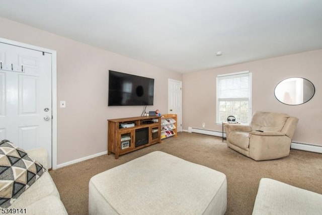107 S Maple, Park Ridge Boro, NJ 07656 - living room with a baseboard heating unit, a baseboard radiator, baseboards, and carpet floors