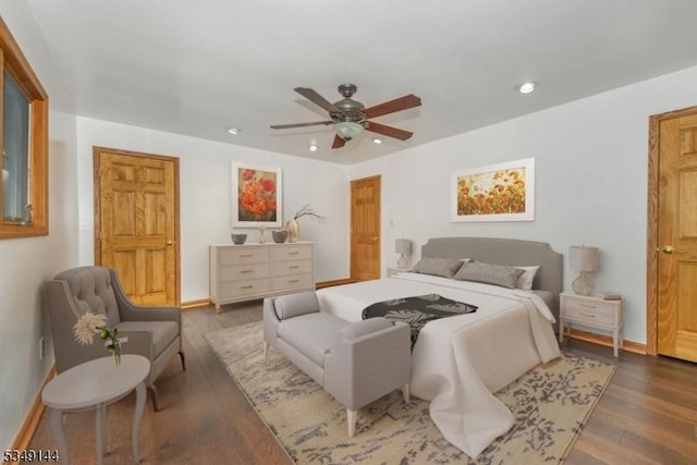 11 Stillwell Rd, South Brunswick Twp, NJ 08824 - bedroom featuring recessed lighting, baseboards, wood finished floors, and a ceiling fan